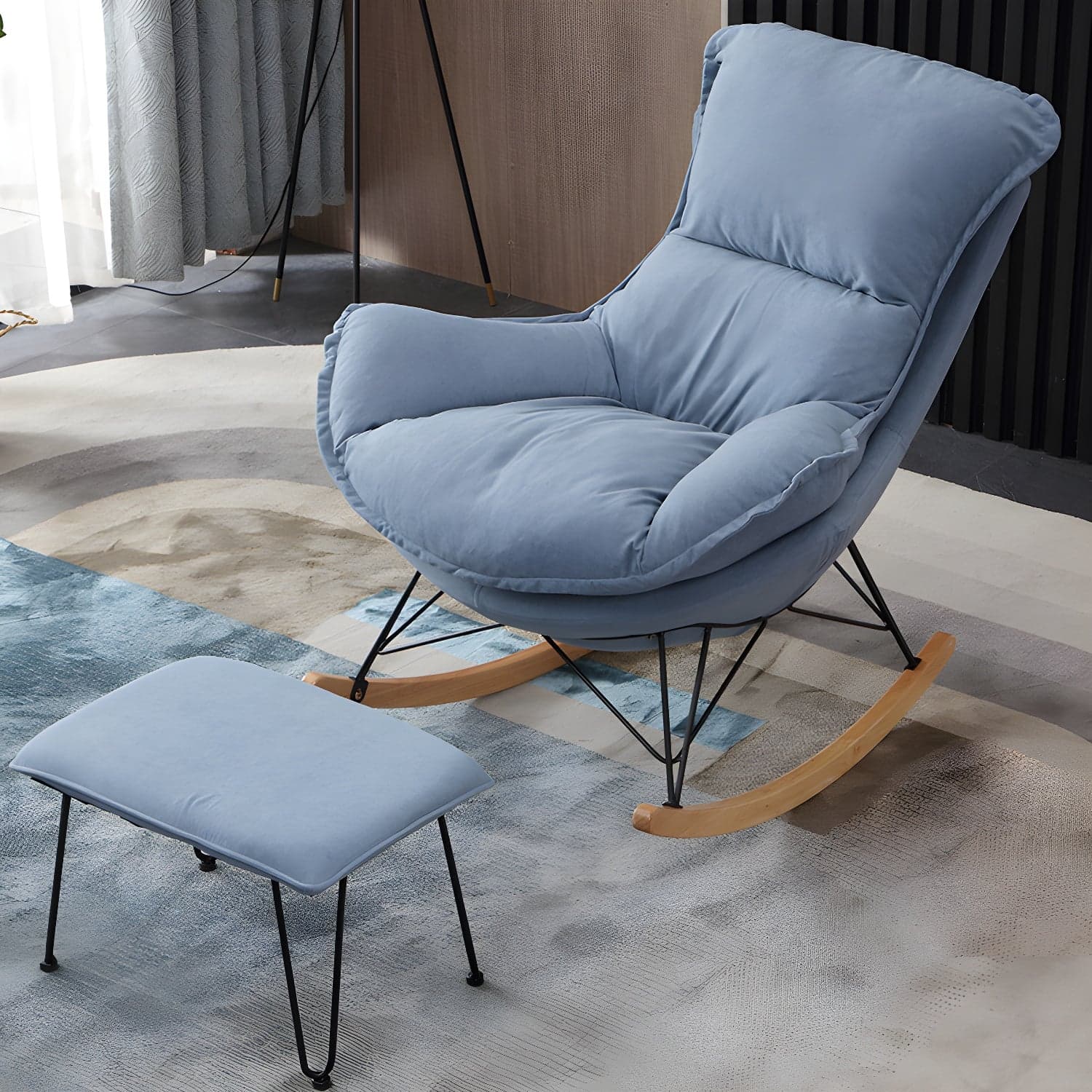 Contemporary Rocking Chair Faux Leather Water Resistant Plain Rocker Chair with Ottoman - image 8