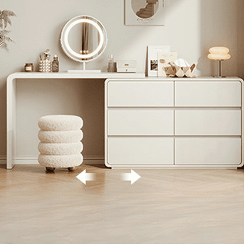 Large Vanity Set with Lumber Table Top, White Seating, 6/3 Drawers, Light Up Mirror, Chair, and Scalable Design - image 3