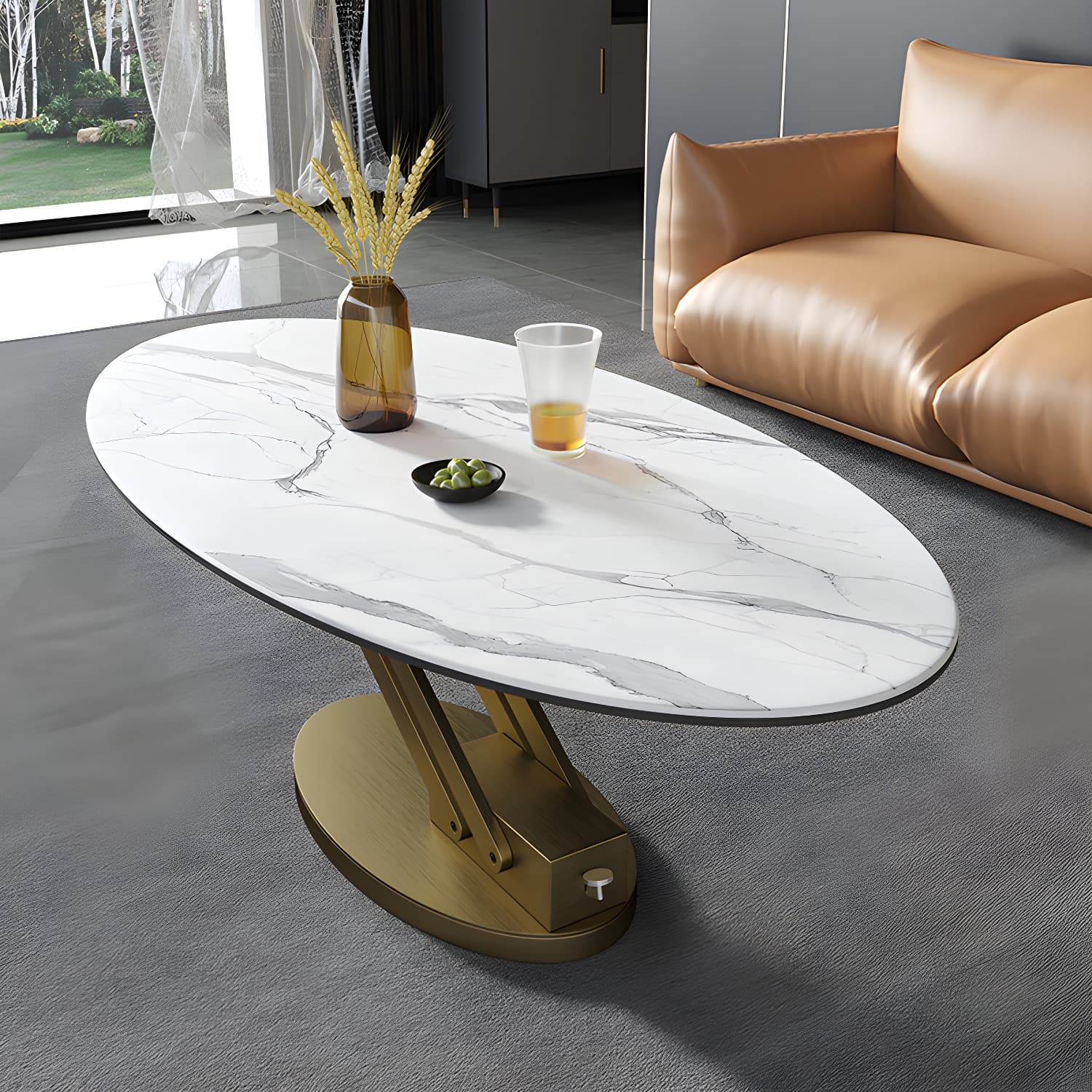 Round Slate Coffee Table with Lift Top Pedestal Base 1 Single Cocktail Table - image 10