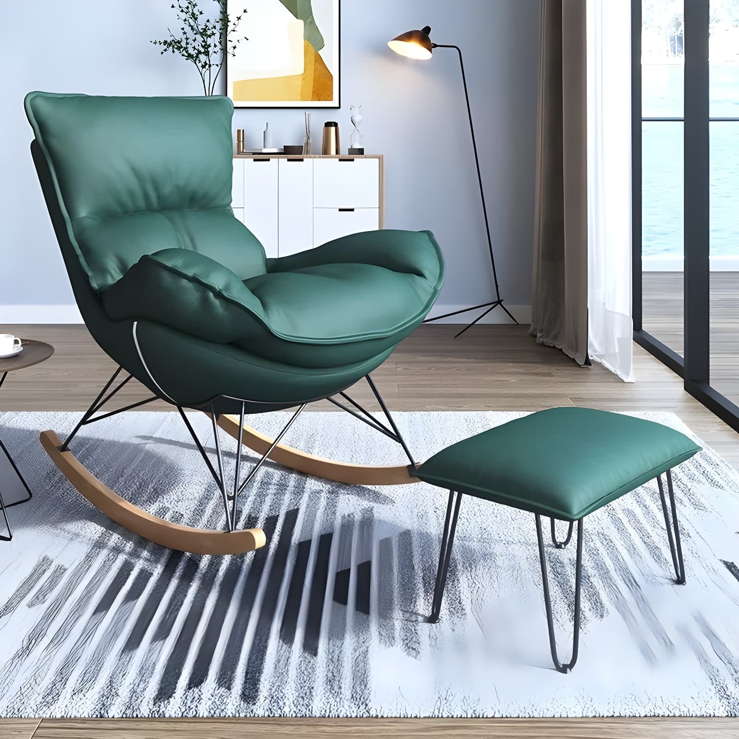 Solid Wood Rocking Chair Modern Rocker Chair with Removable Cushions - image 3