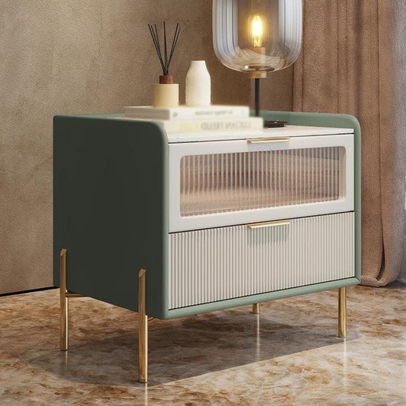 Glam 4 Gold Legs Storage Drawer Nightstand with Glass Drawer Door