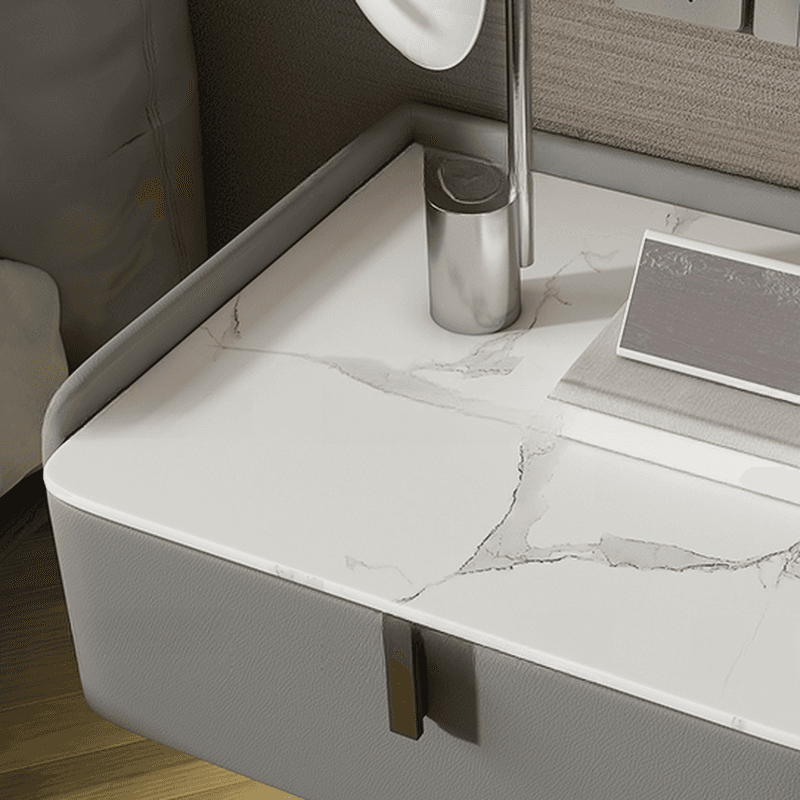 Organic Modern Bedside Cabinet Nightstand with 1 Drawer, Stone Countertop, and Hanging Shelf - image 16