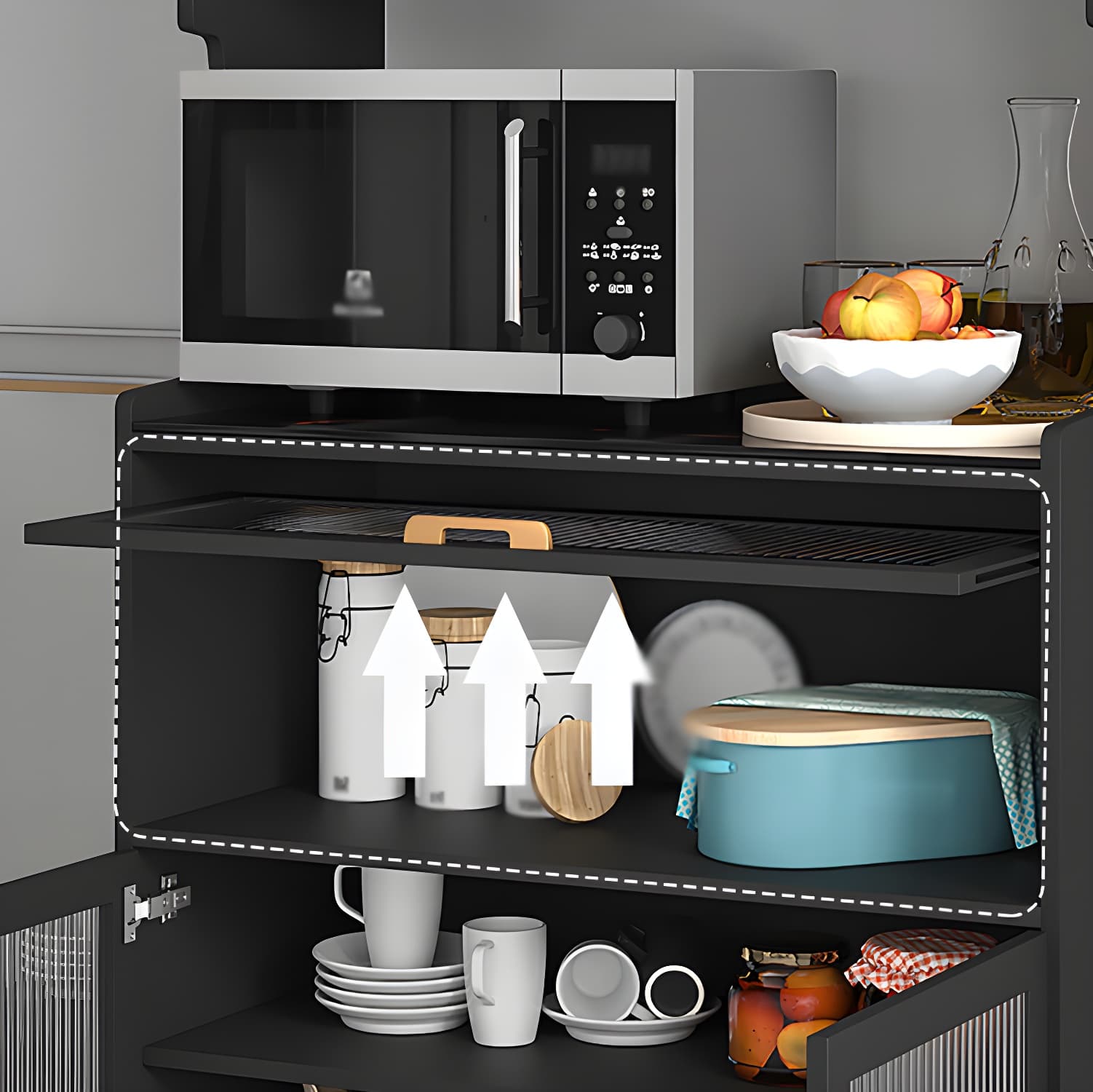 Sintered Stone Countertop Dining Server Manufactured Wood Kitchen Server with Glass Doors - image 10