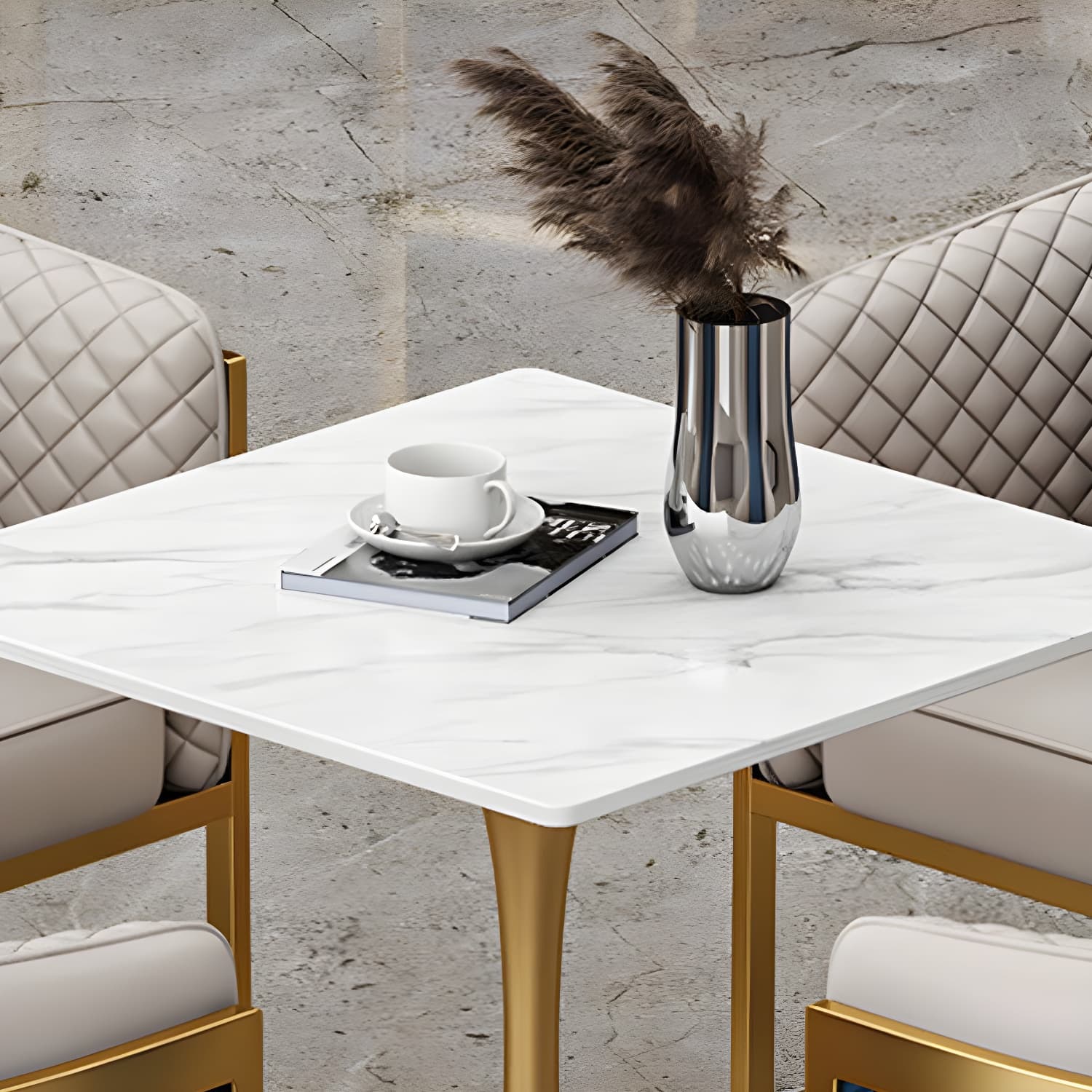 Golden Base Dining Table Medieval Modern Style Stone Table for Indoor - image 6