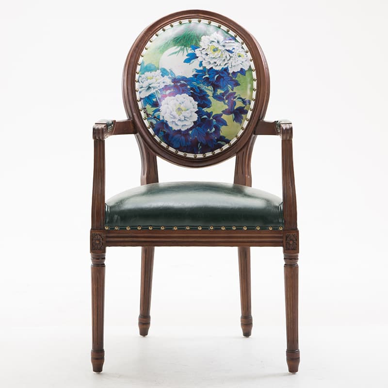 French Sturdy King Louis Back Upholstered Arm Chair/Side Chair with Nailhead Accent, Foot Pads and Weathered Wood Base - image 7