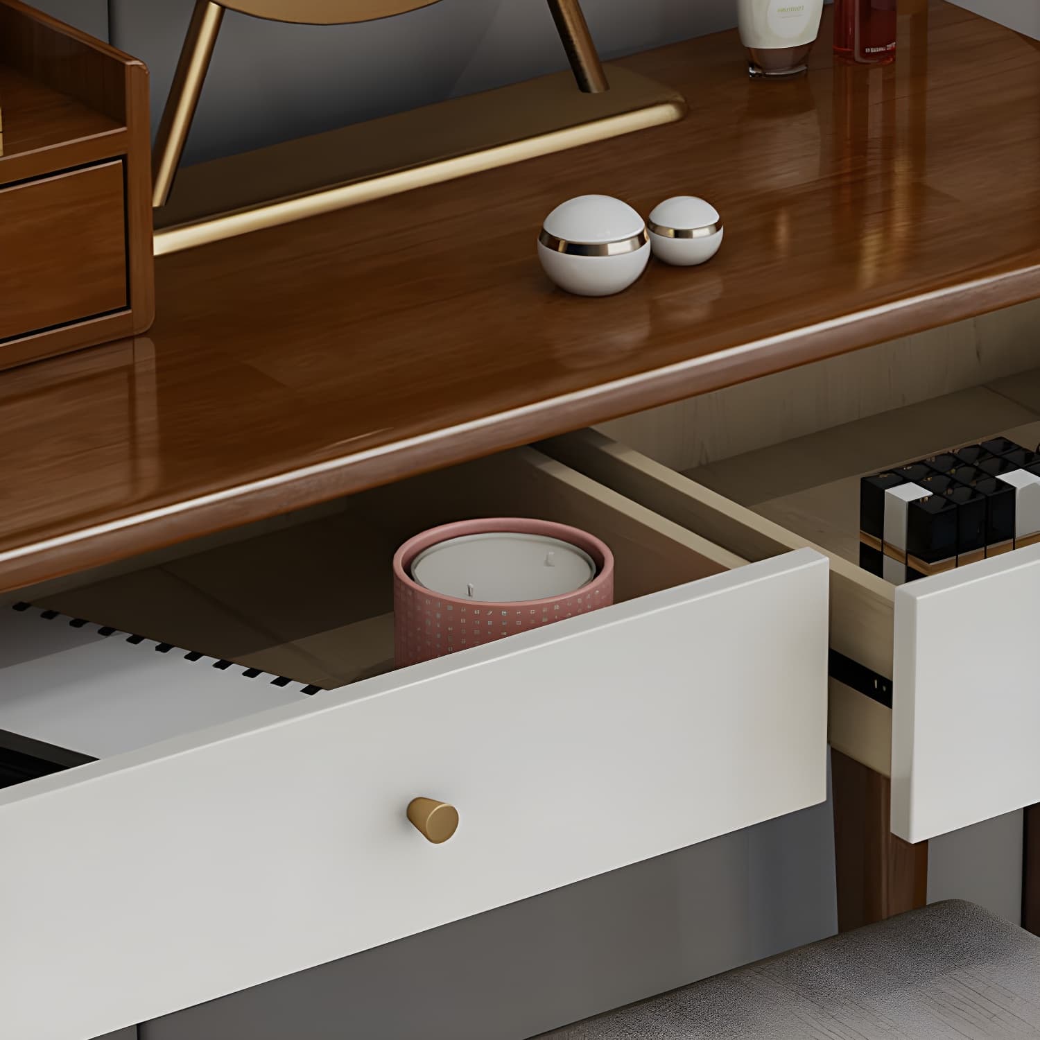 Solid Wood Make-up Vanity With Drawers and Stool for Bedroom - image 12