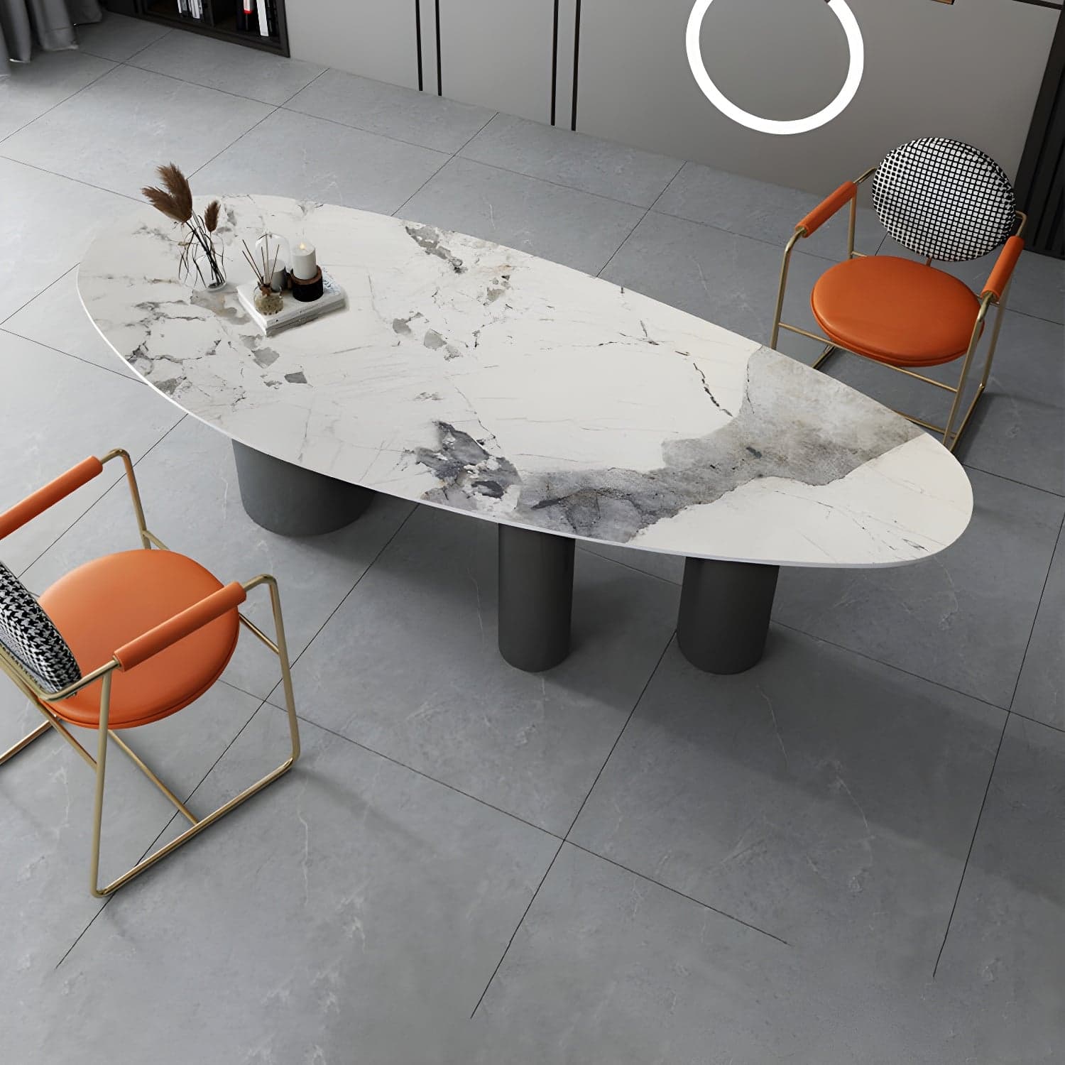 Oval Traditional Luxury Stone Table Standard Height Dining Table