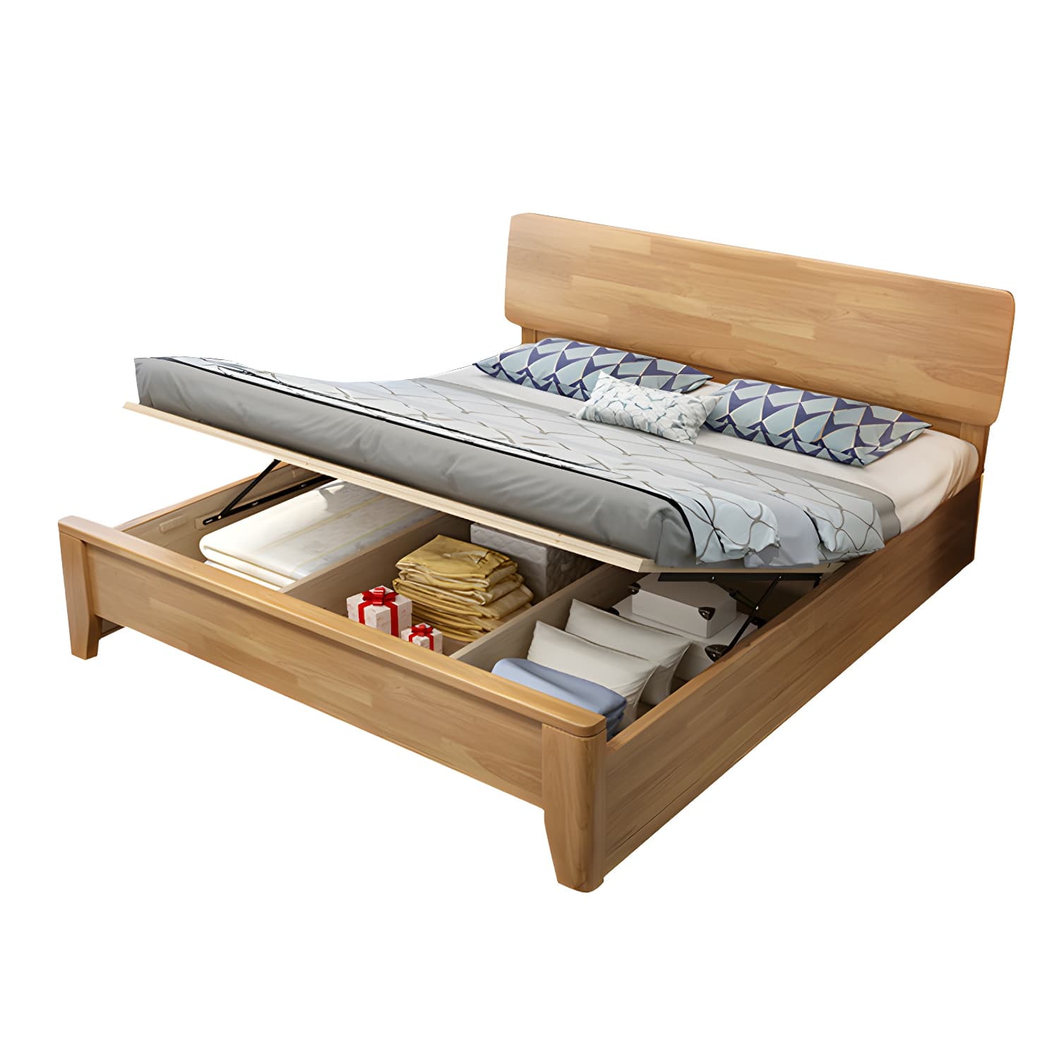 84.65 inch Wide Mid-century Bed Frame Rubberwood Bed with Headboard - image 10