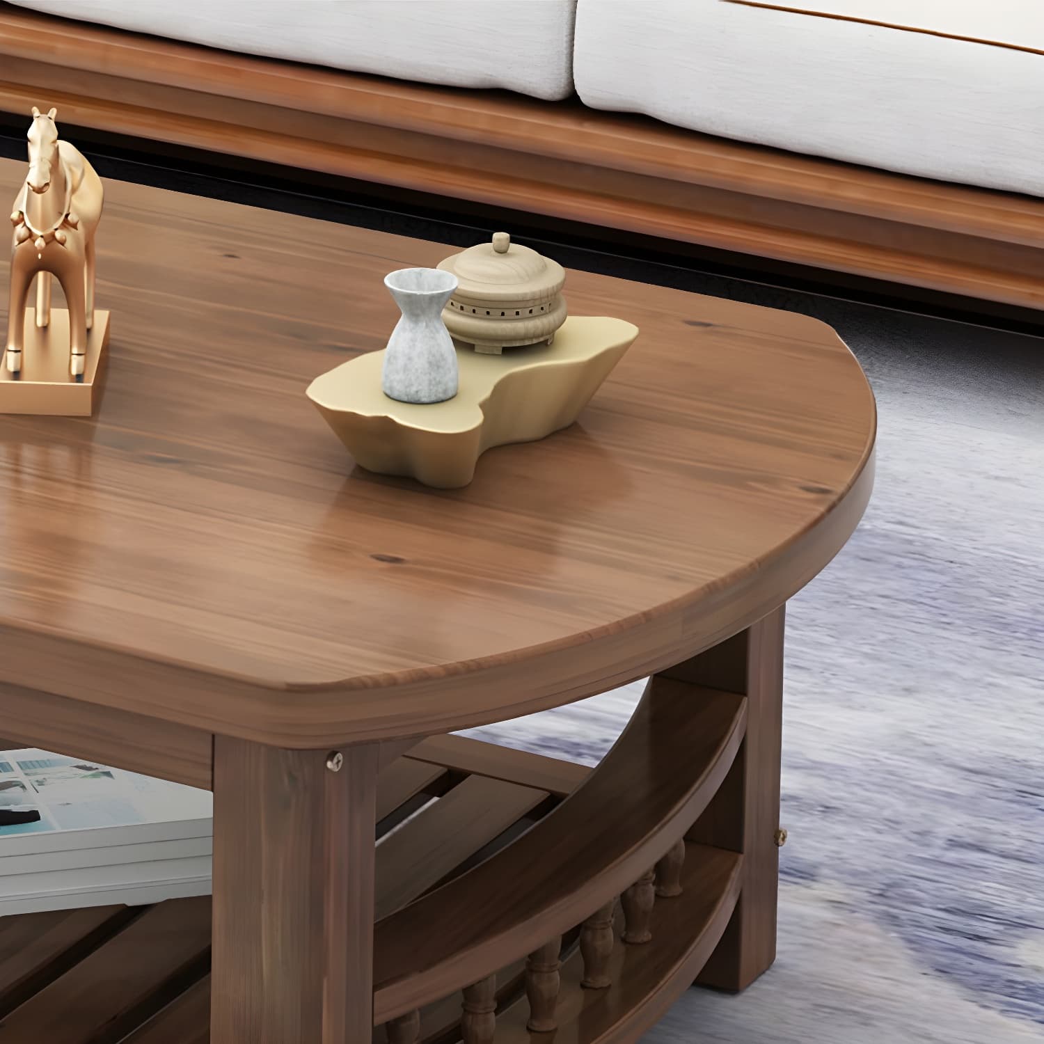 20"H Contemporary Coffee Table Solid Wood Storage Coffee Cocktail Table - image 13