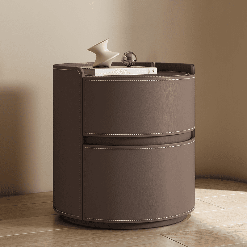 Modern Simple Style Vinyl Leather Nightstand With Drawer Storage, 2 Drawers