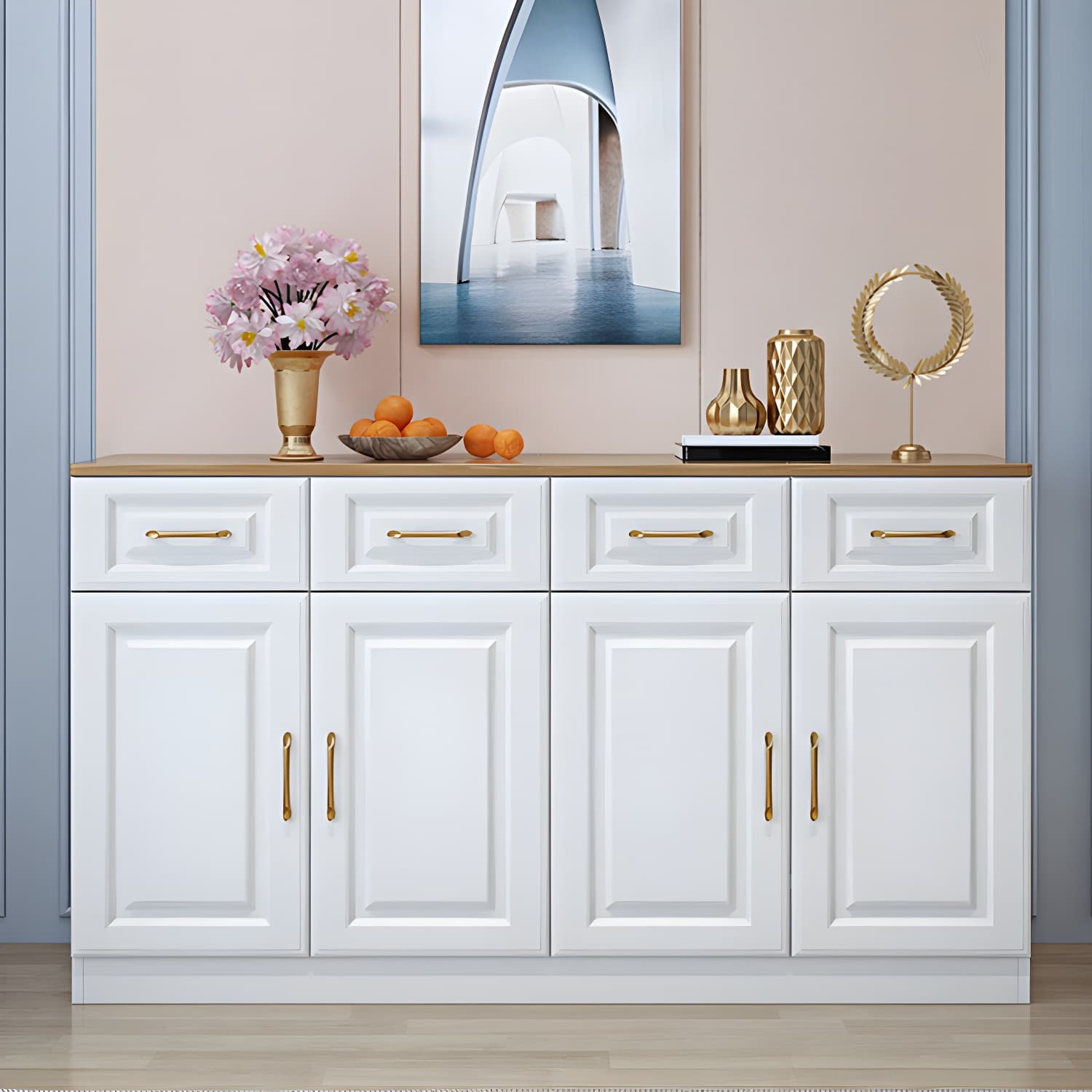 Modern Wood Buffet Sideboard with Drawers, Cabinets, and Shelves - image 8