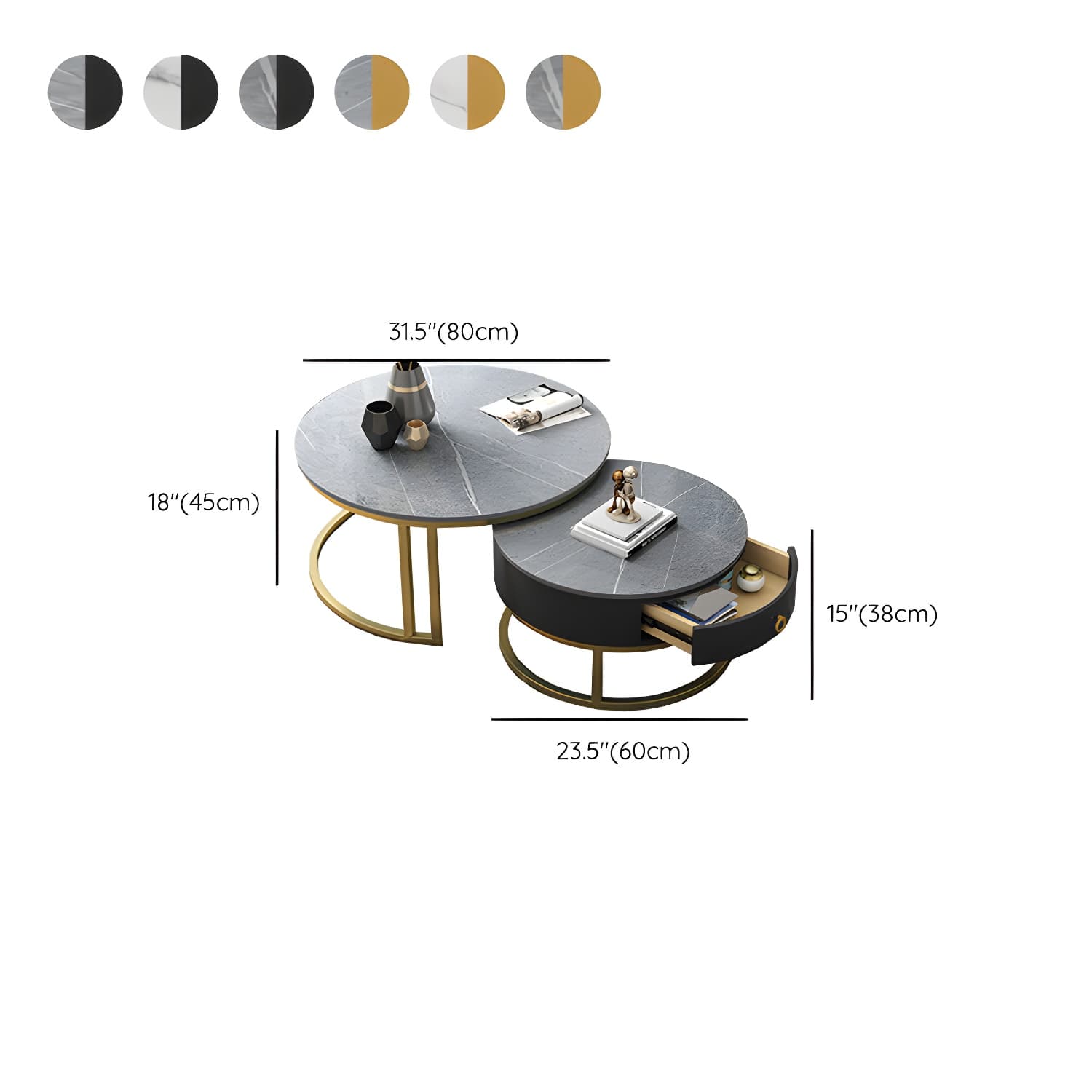 Contemporary Nesting Coffee Table Set Stone Frame Coffee Table Set - image 19