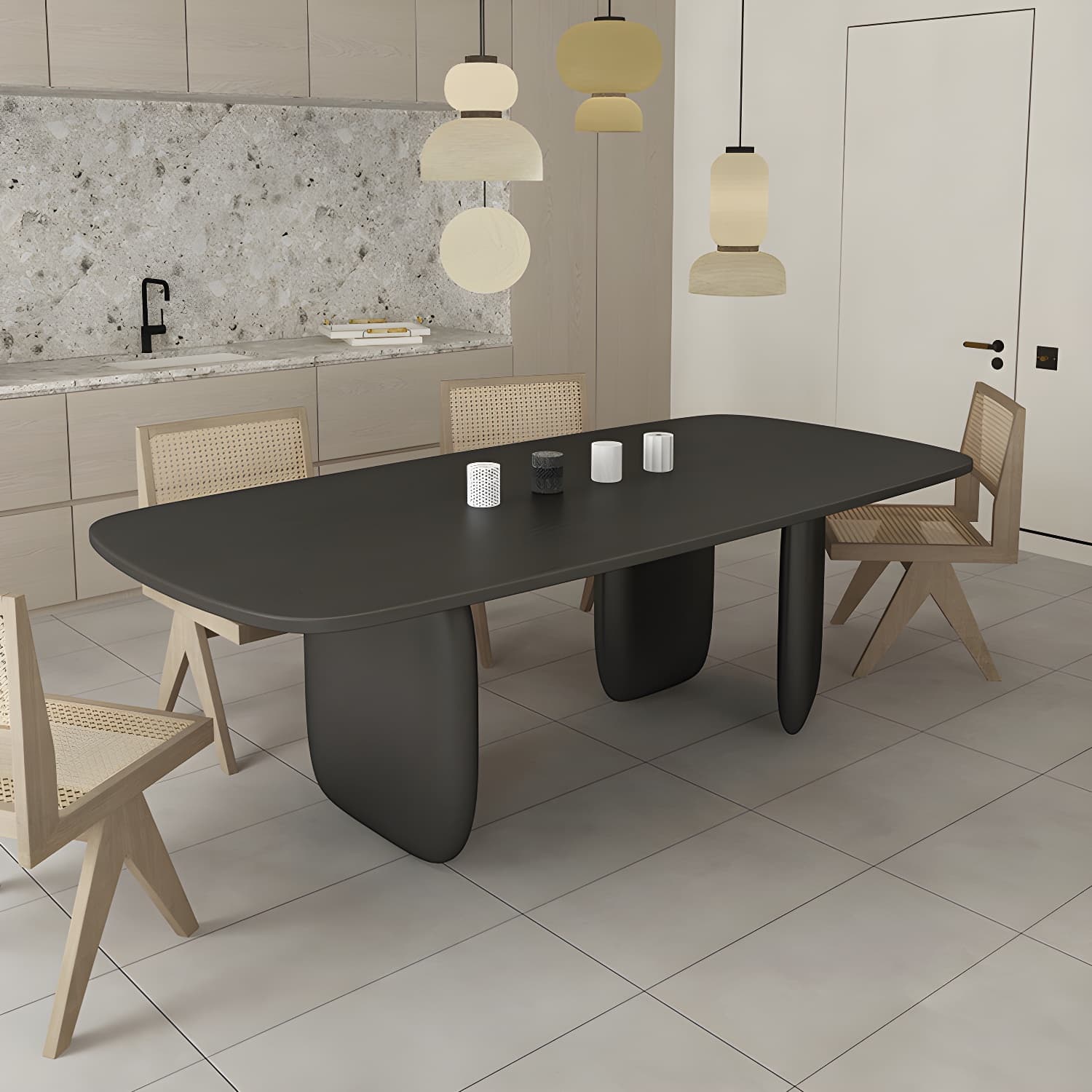 Modern 1/2/4/5 Pieces Rectangle Dining Set Solid Wood Black Dining Table with Chairs