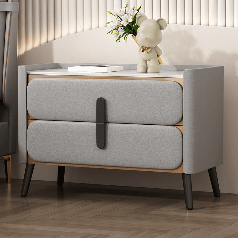 Simplistic Nightstand With Drawer Storage, 2 Drawers, Sintered Stone Countertop, and Leg - image 4