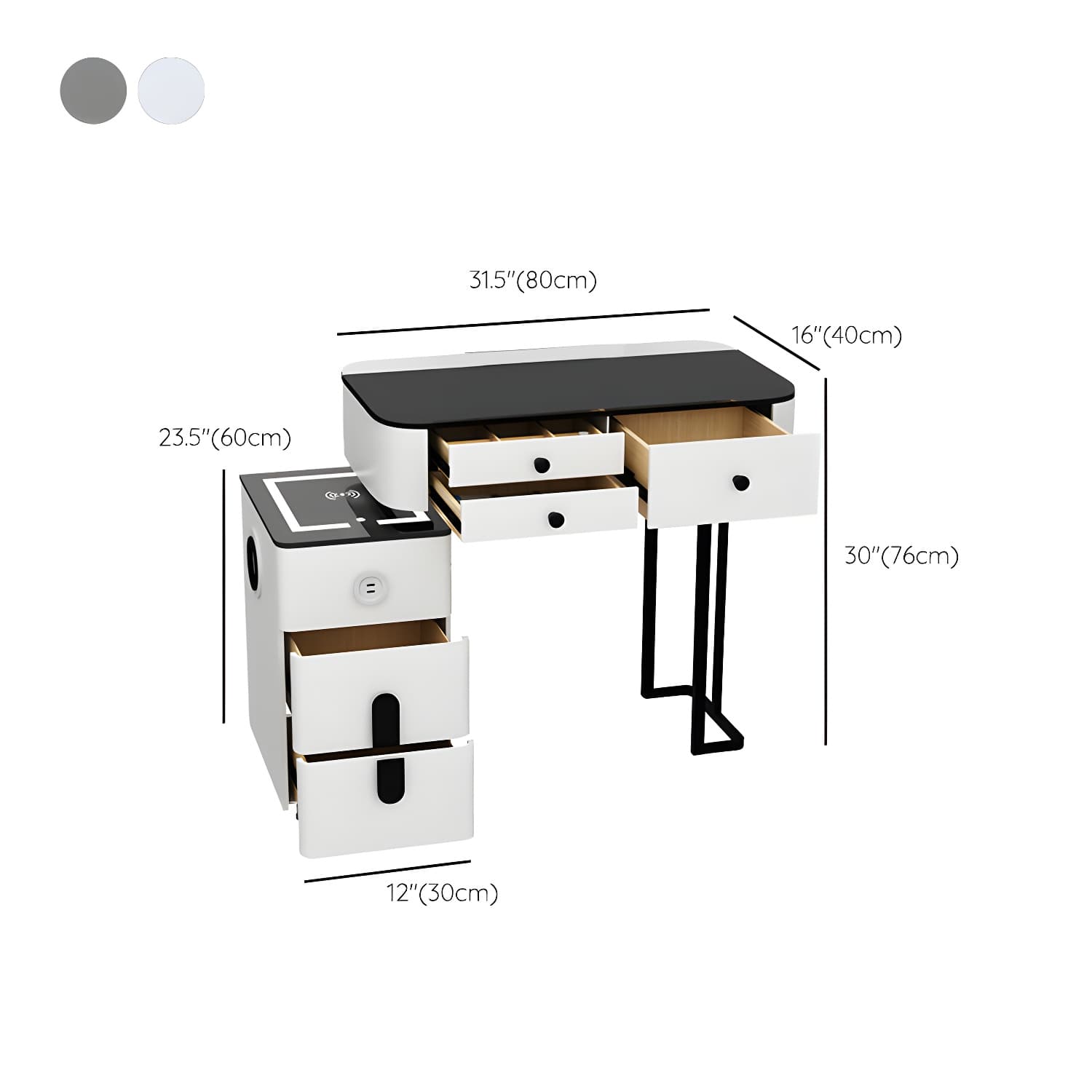 Lighted Mirror Glass Top Makeup Vanity Dressing Table Stool Set with Drawers - image 17