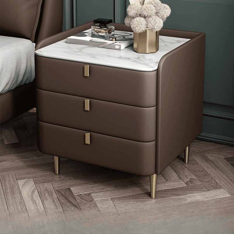 Art Deco 3 Tiers Drawer Storage Bedside Table with Stone Countertop - image 4
