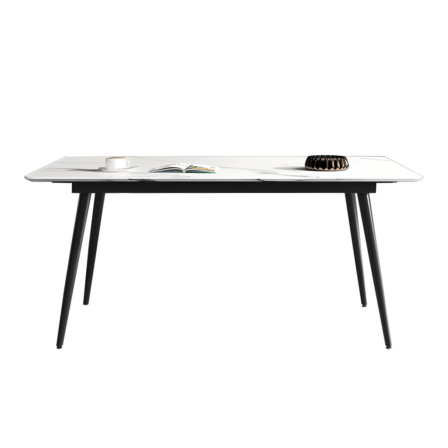 Stone Top Dining Table Rectangle Modern Dining Table with 4 Black Legs