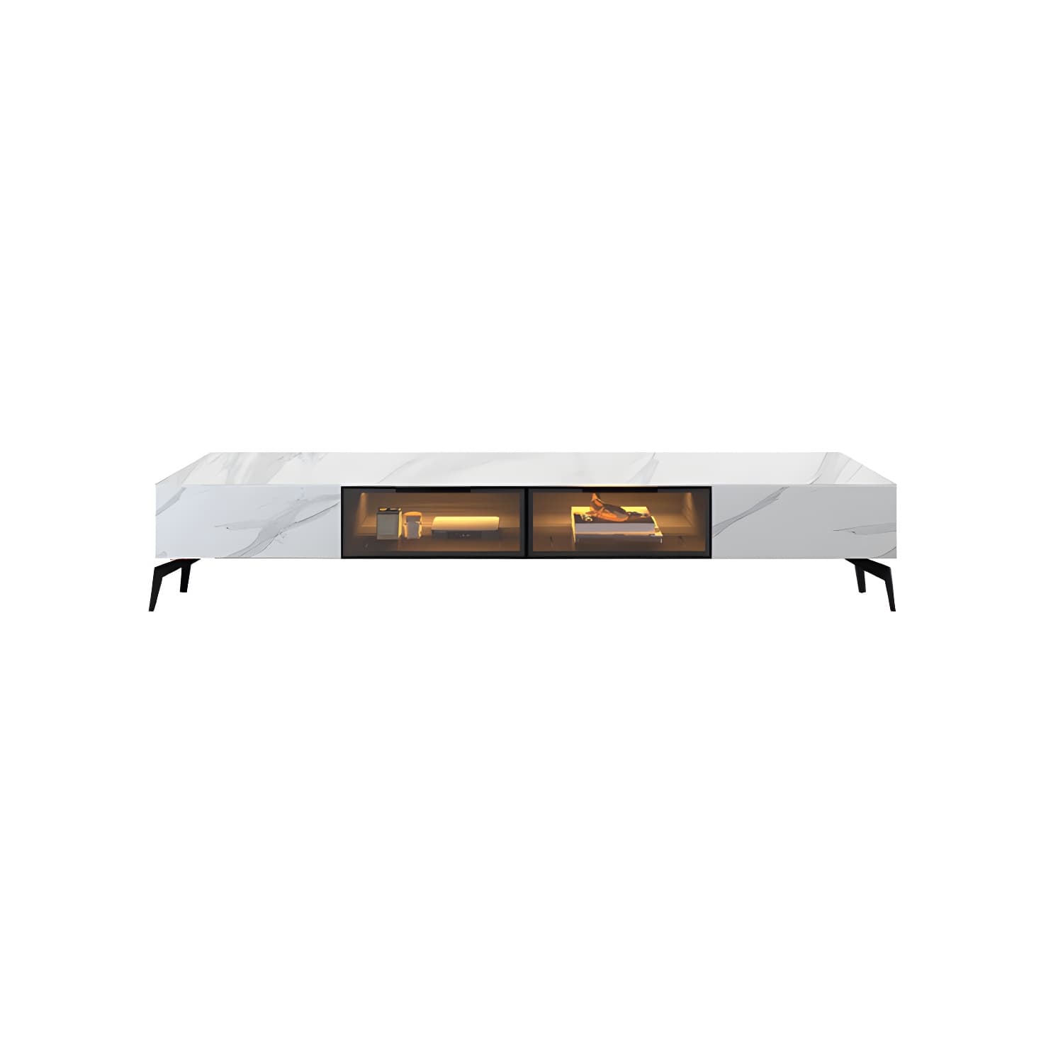 Modern Slate TV Stand White Closed Storage TV Console with Sensor Light - image 5