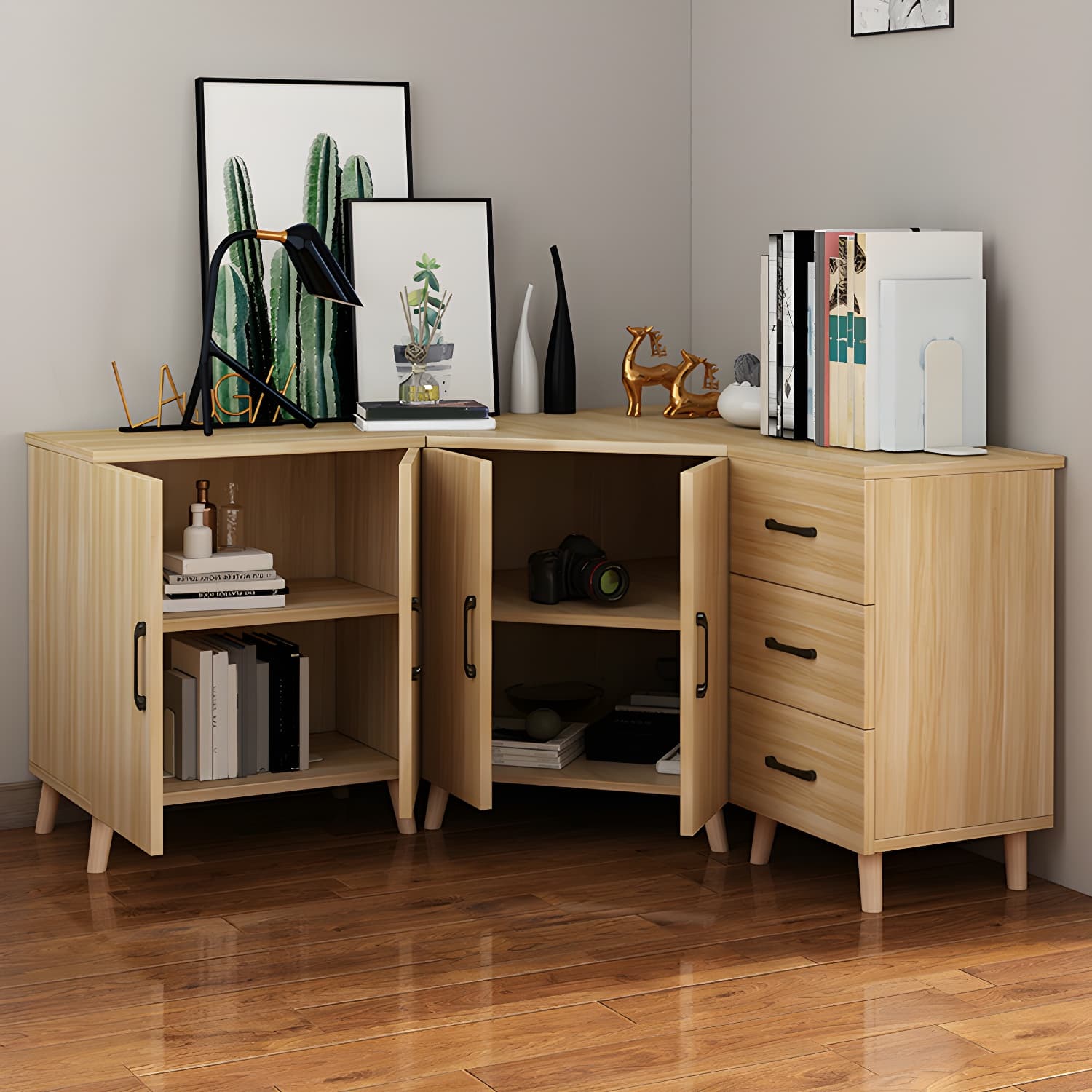 Bar Pulls Contemporary Manufactured Wood with Shelves Corner Accent Cabinet - image 8