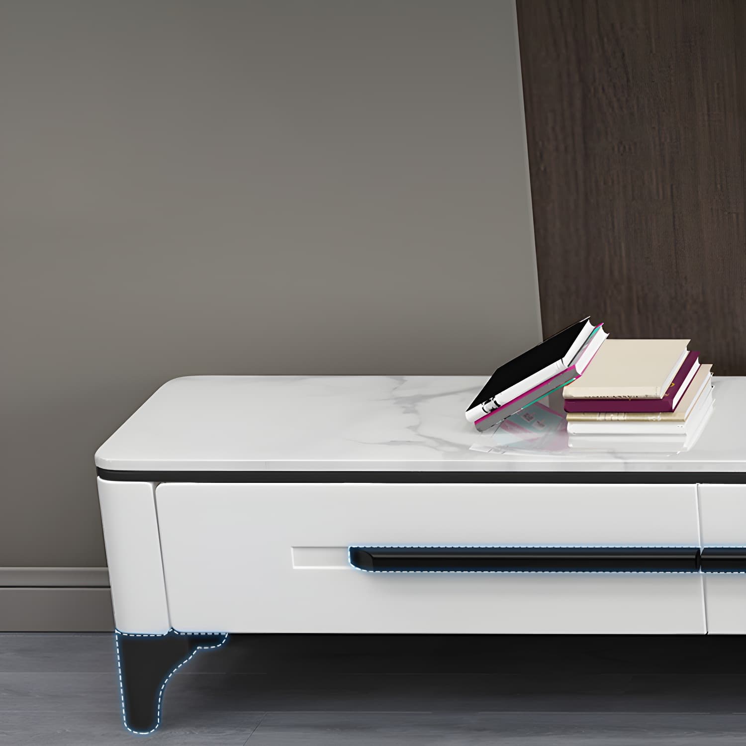 2 Drawers TV Console Modern Stone Media Console with Splayed Wooden Legs - image 10