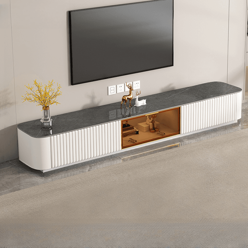 Trendy Vitreous Countertop TV Stand with Closet and 2 Drawers for Sitting Room