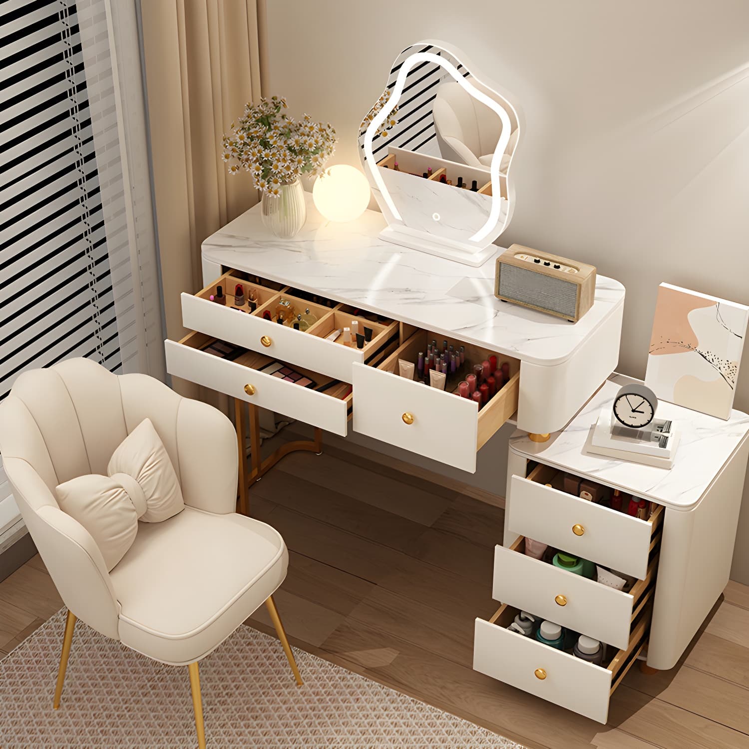 Modern Stone Top Vanity Dressing Table with 6 Drawers for Bedroom