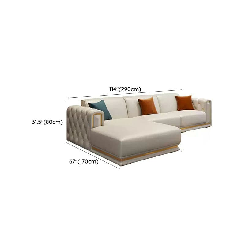 Glam Genuine Leather Sofa and Chaise in Beige with Square Arm - image 19