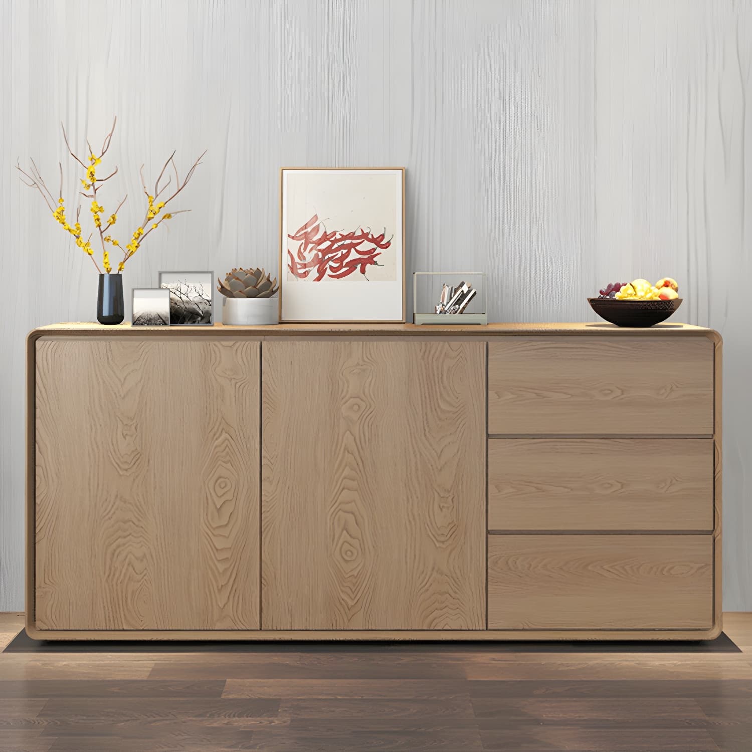Modern Wood Buffet Sideboard Cabinet with 2 Doors and 3 Drawers - image 10