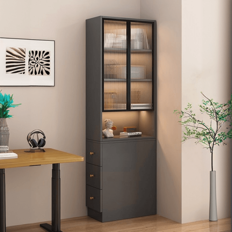 Contemporary Rectangle Utility Cabinet with Locker, Glass Door, Changeable Shelf, Gray/White Top, and Soft Close Drawer - image 4