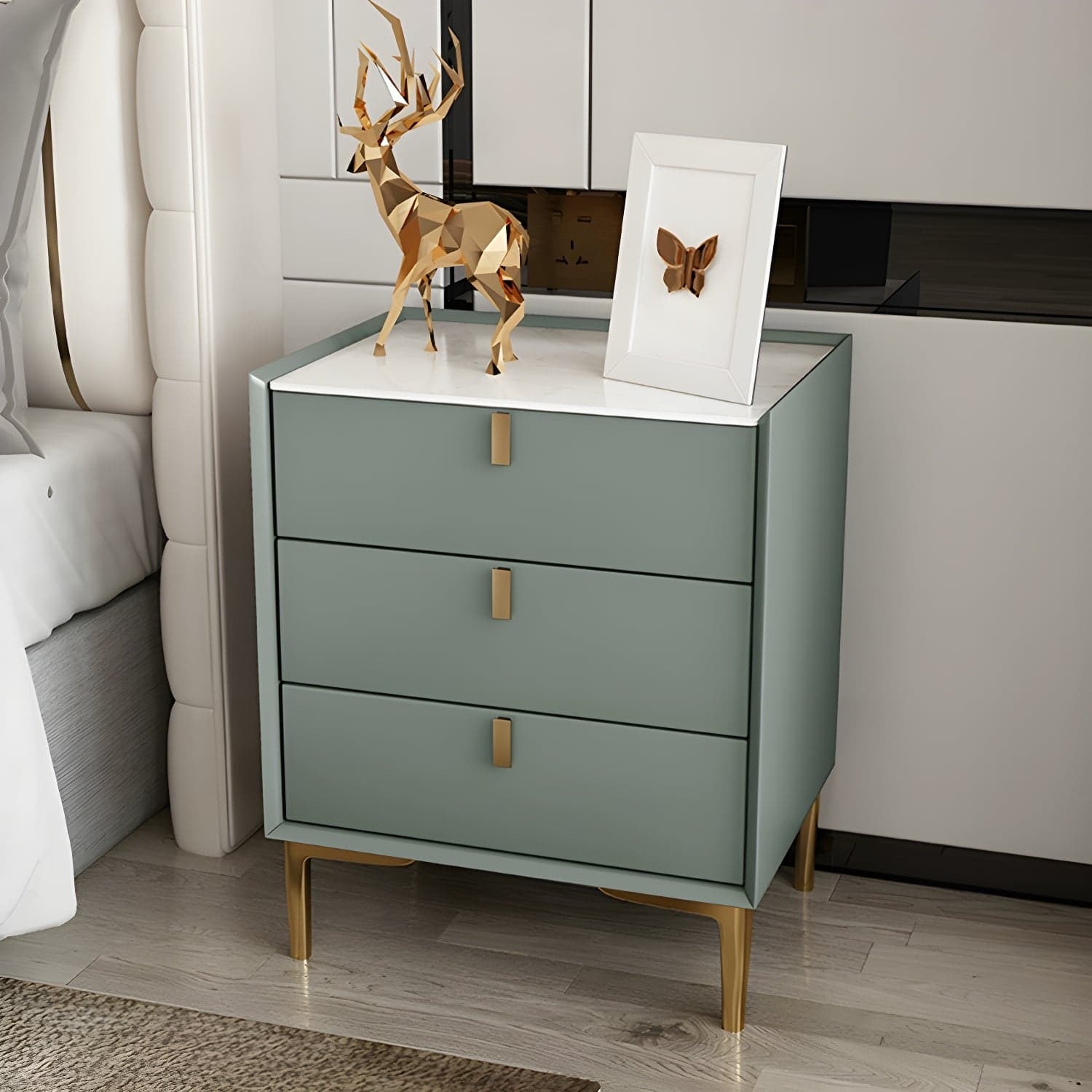 Glam Style Sintered Stone Top 3-Drawer Nightstand with Legs for Bedroom - image 5