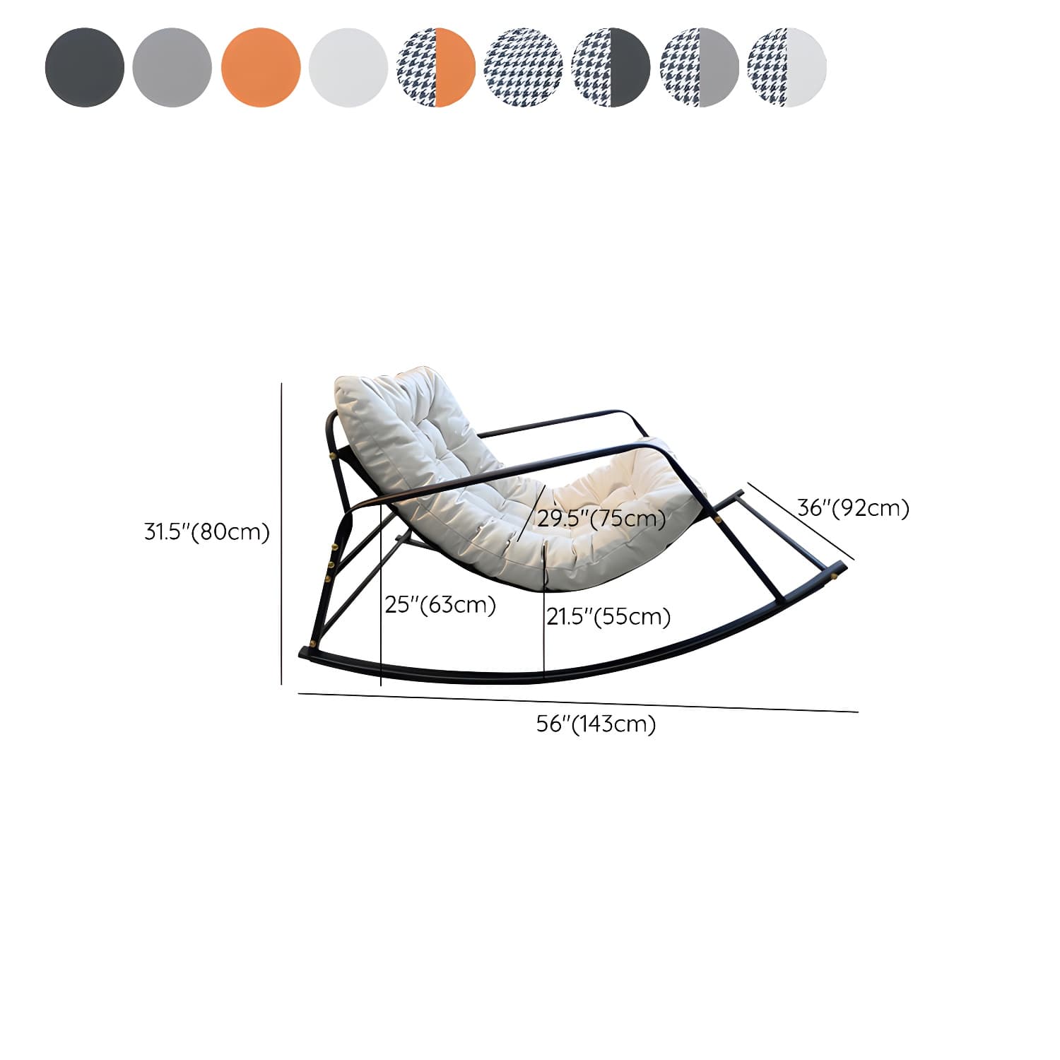 Stylish and Comfortable Modern Black Metal Rocking Chair with Removable Cushions - image 17