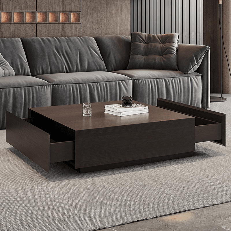 Solid Oak Wood Square Accent Table with 2 Drawers for Living Room - image 4
