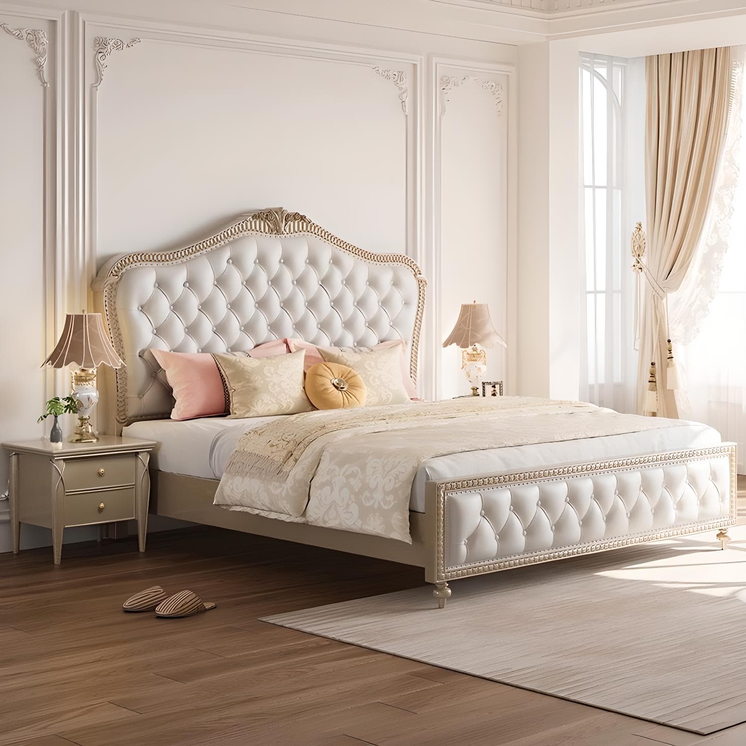 Glam Upholstered Button-tufted Standard Bed with Nailhead Trim