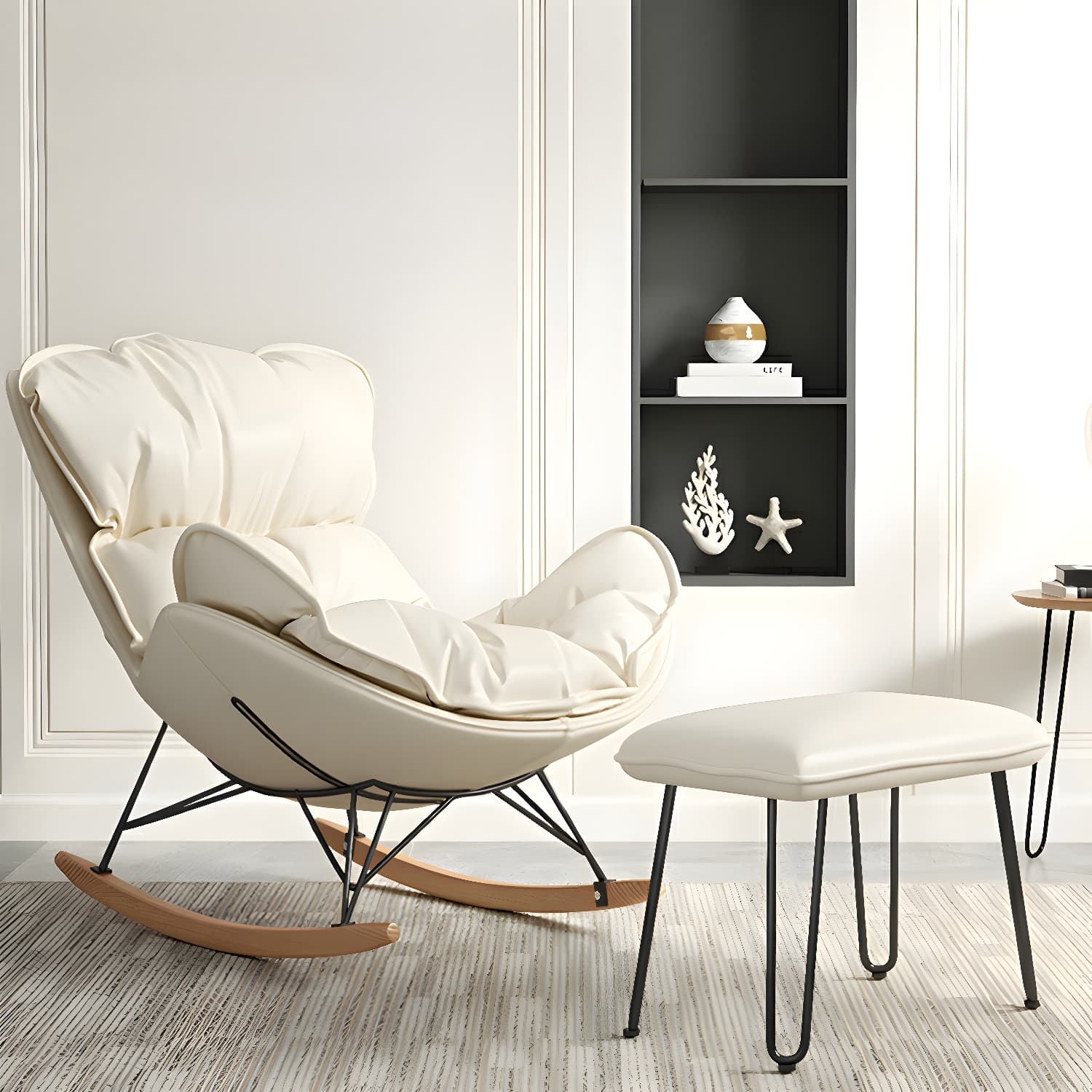 Comfortable Upholstered Rocking Chair with Natural Wood Legs - Perfect for Stylish Home Decor