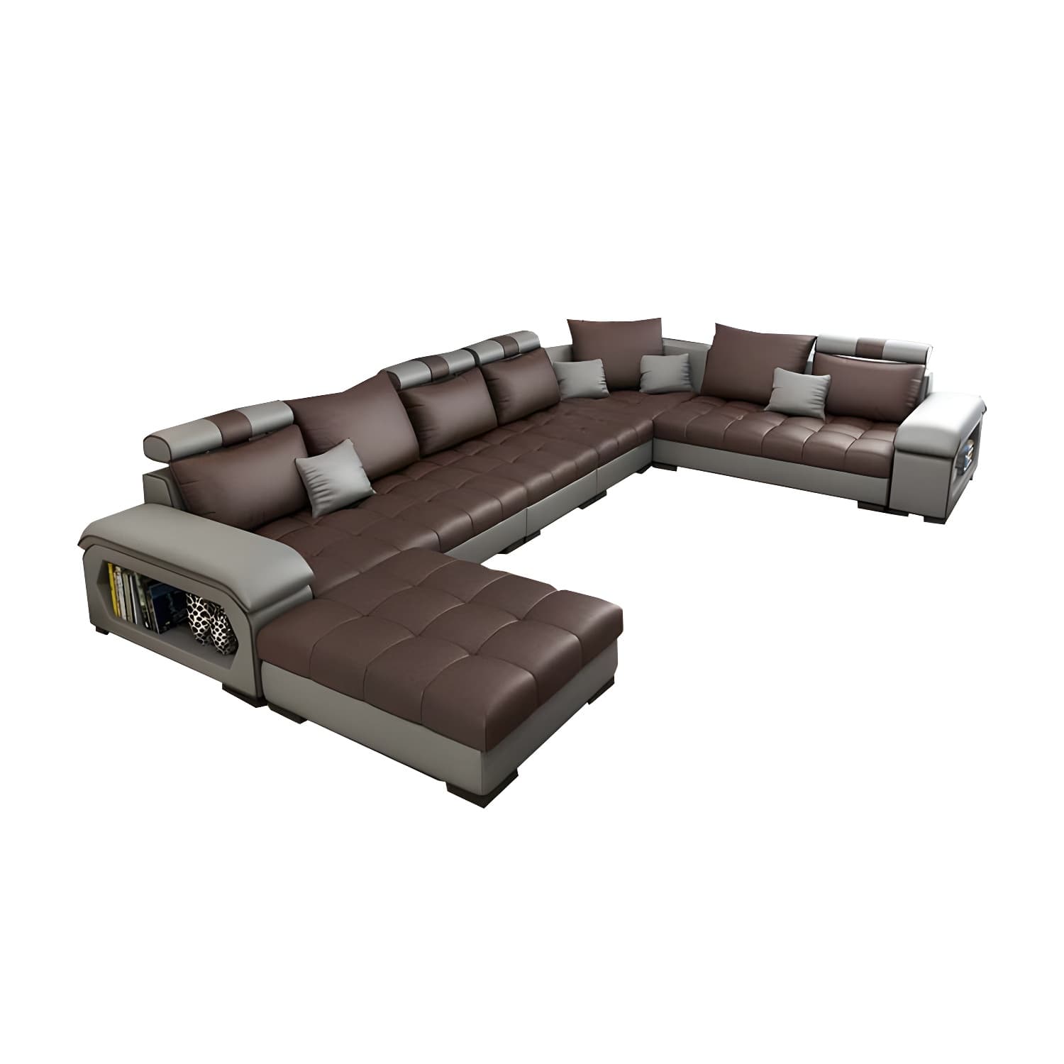 Modern Wooden U-Shape Reversible Modular Corner Sectional Set with Storage and Ottoman - image 8