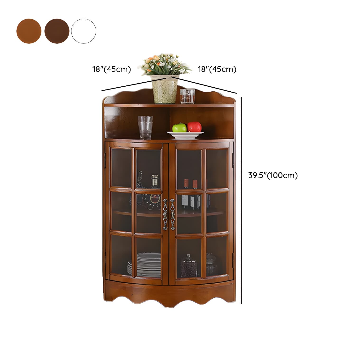 Corner Mid-Century Modern Accent Cabinet with Wood Countertop and Glass Doors - image 15