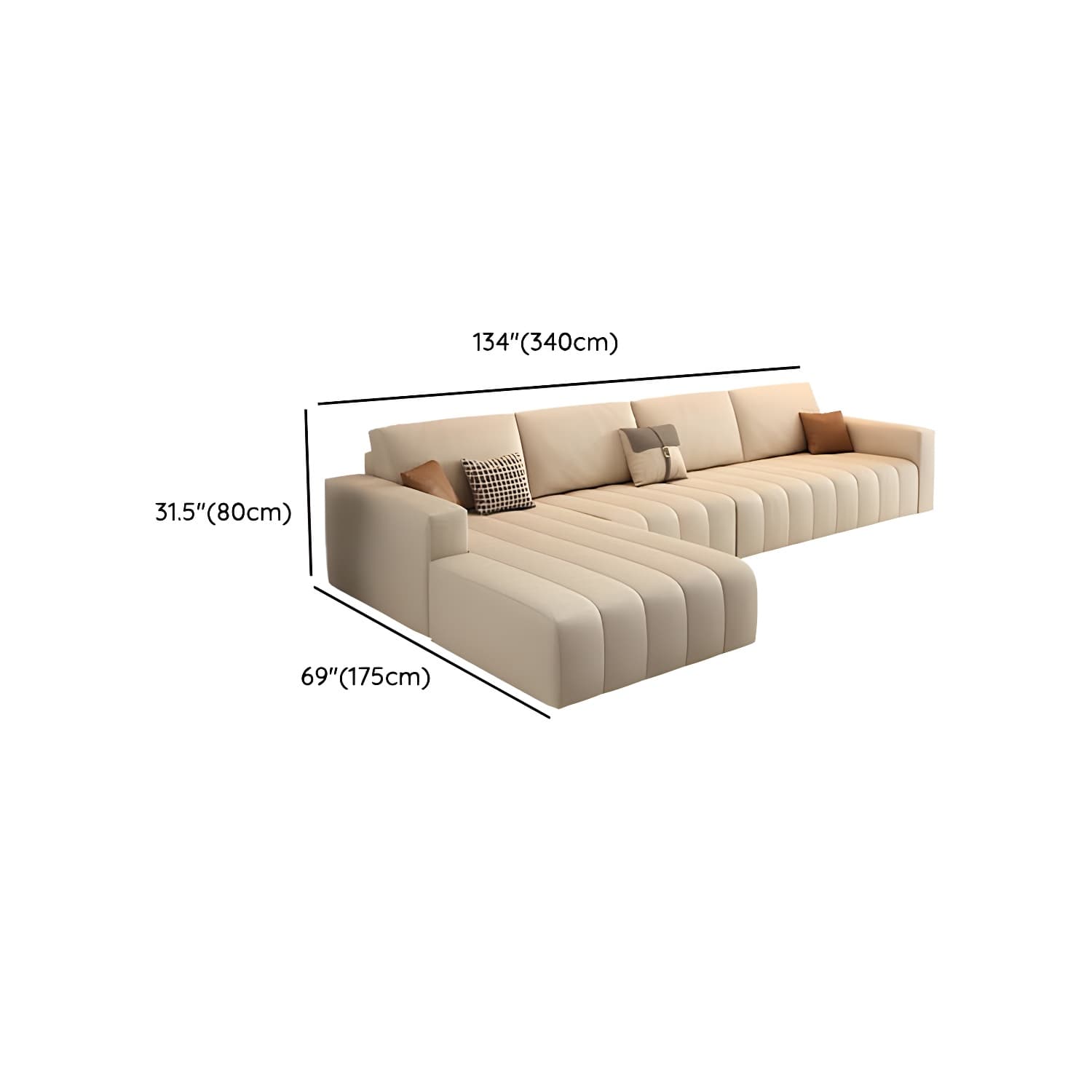 Modern Beige Sectional Sofa in Anti Cat Scratch Fabric with Square Arm - image 13