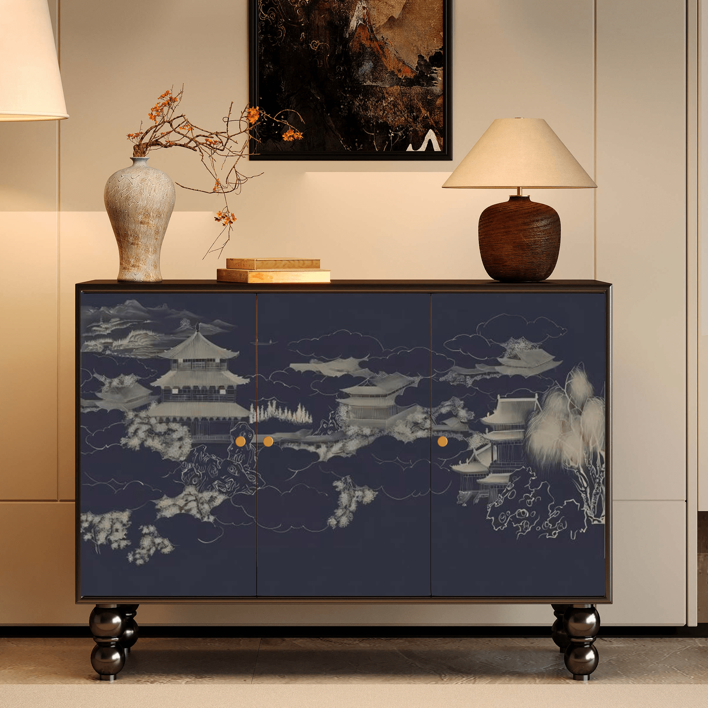 Classicist Narrow Timber Sideboard with Hutch, 3 Shelves, 3 Doors and Larder - image 19