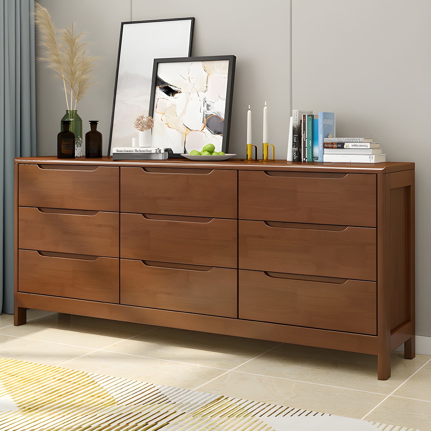 Mid-Century Modern Chest Rubberwood Squared Legs Grooves with Drawer Accent Chest - image 15