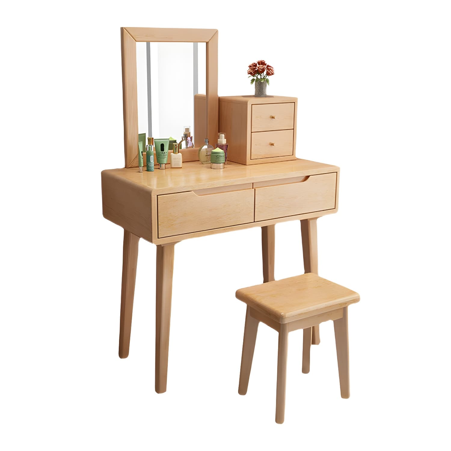 Contemporary Solid Wood Makeup Table Vanity Stool with Drawers - image 15