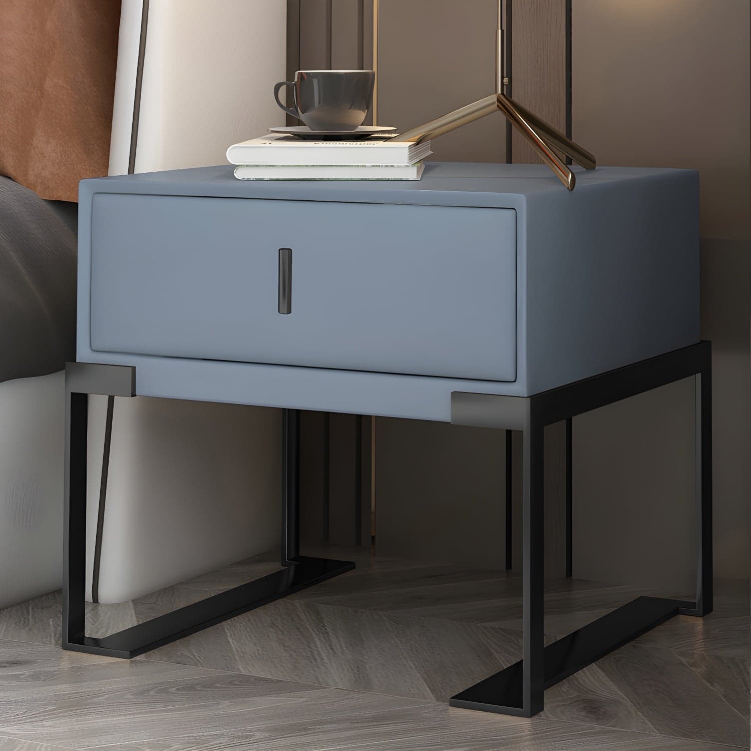 Faux Leather Nightstand 1-Drawer 21 Inch Tall Modern Legs Included Night Table - image 20