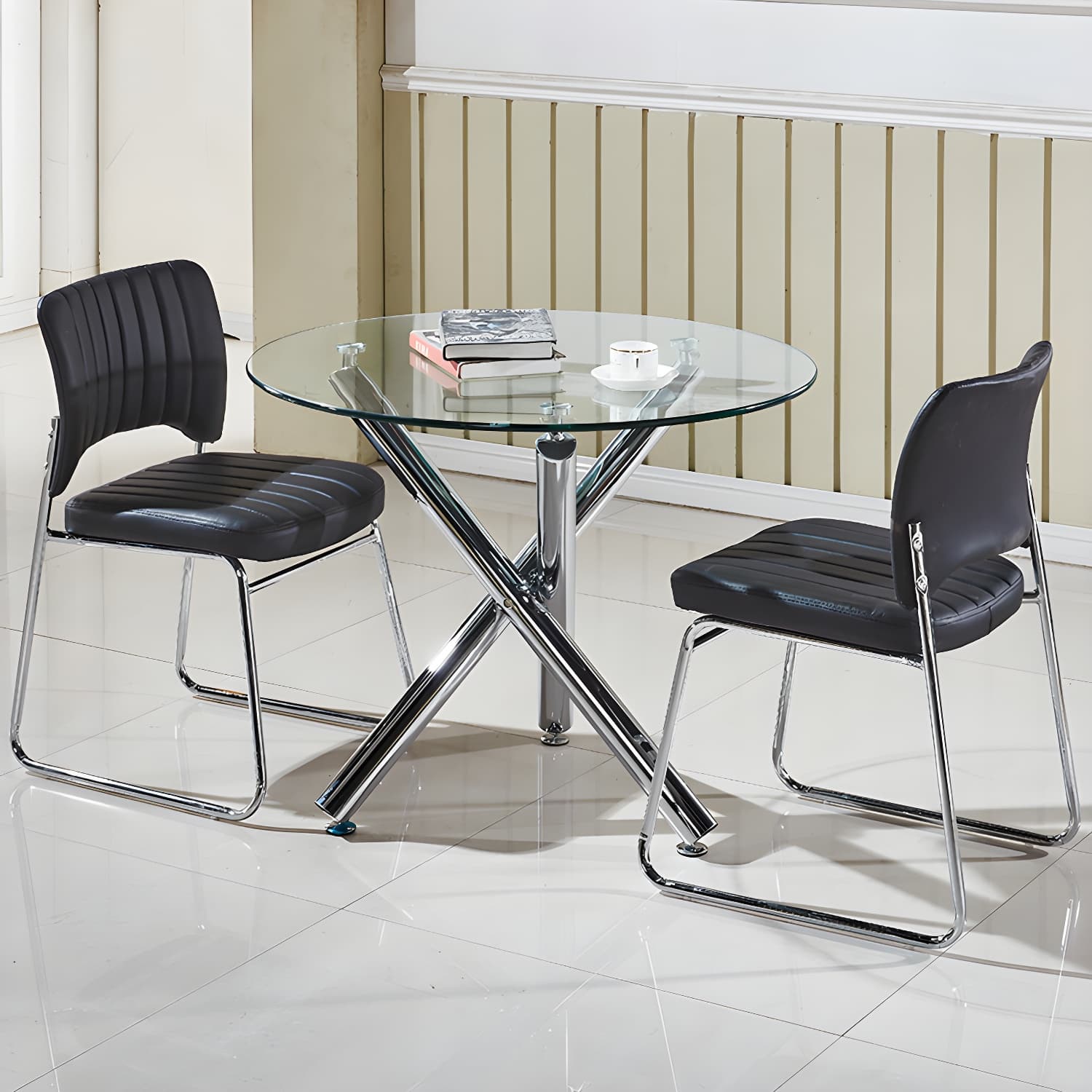 Modern Glass Round Dining Set with Three-Leg Metal Base - Clear, 36-inch Table - image 5
