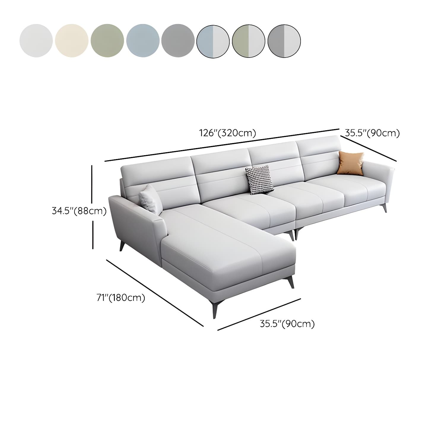 Modern L-Shape Stationary Sectional Sofa Chaise with Flared Arm Design - image 24