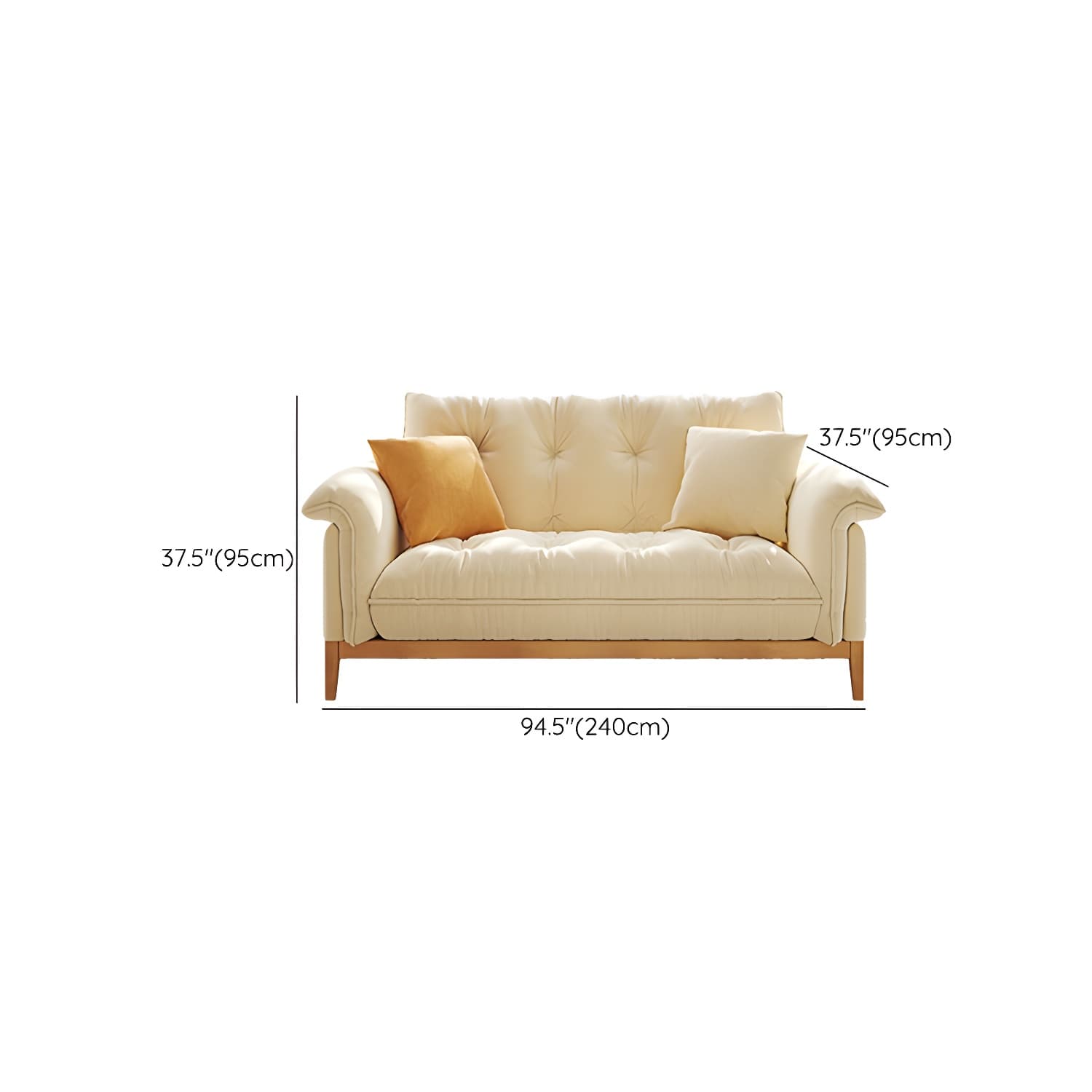 Beige Scandinavian Tufted Sectional Sofa with Wood Frame and Pillow Top Arm - image 15