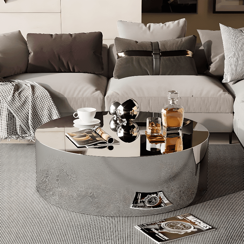 Silver Alloy Irregular/Circular-shaped Accent Table for Small Spaces