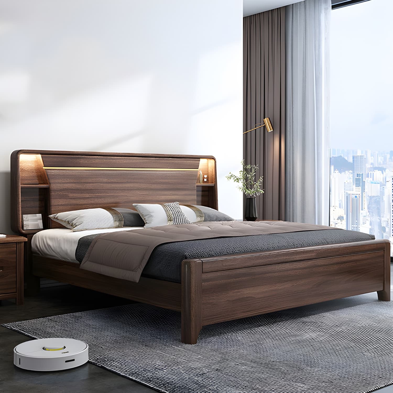 Mid-Century Modern Wood Bed with Headboard, Footboard, and Sleek Design for Stylish Comfort - image 4