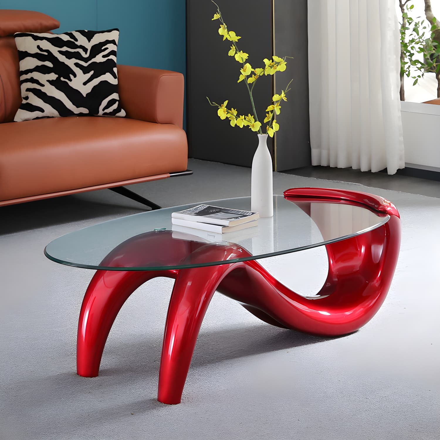 Glass Top Cocktail Table Oval Modern Minimalist Coffee Table