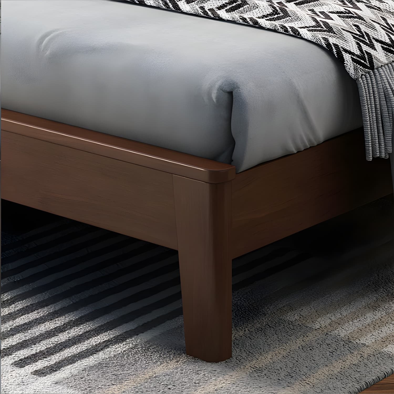 Traditional Solid Wood Panel Bed 34.65" H Low Profile Bed Frame Set in Brown - image 4