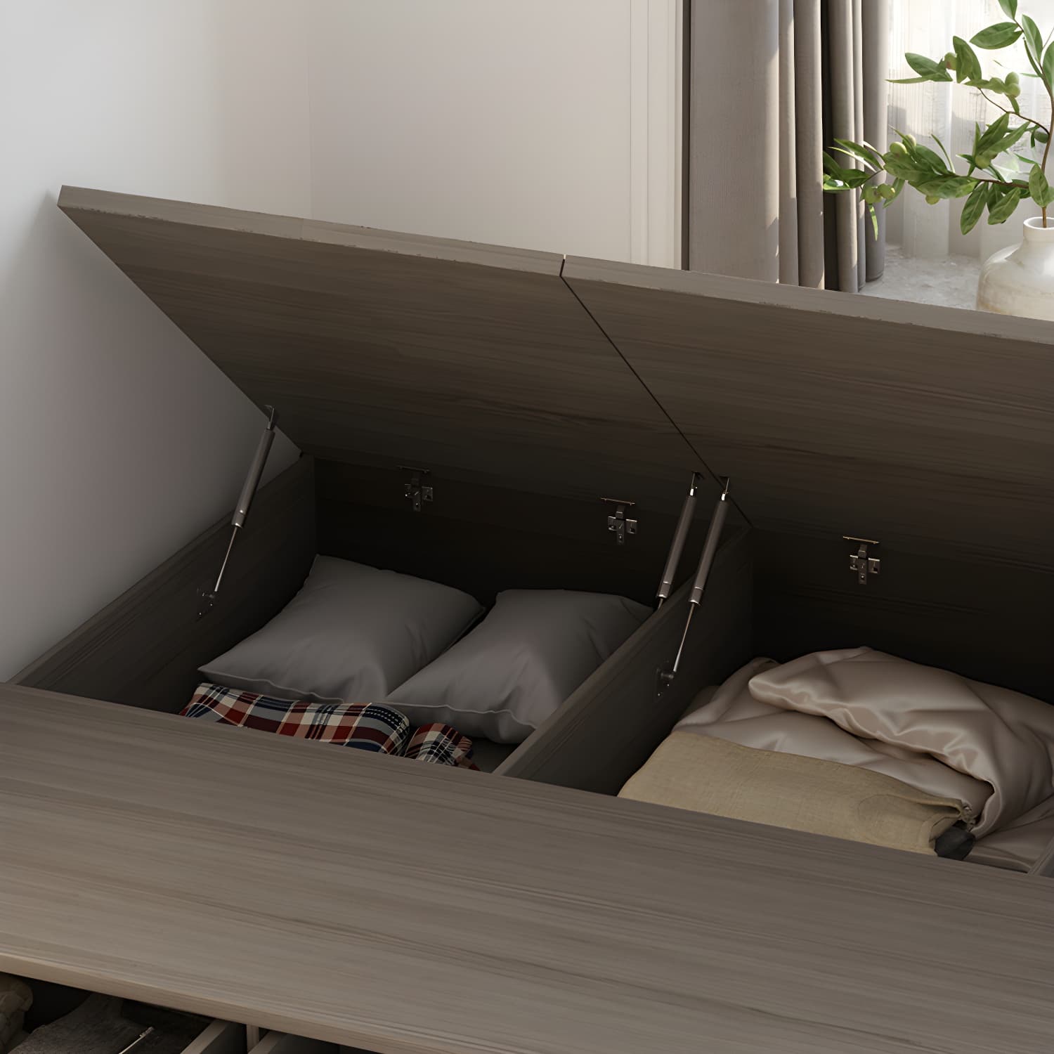 Light Brown Platform Bed Scandinavian 13.77" Tall Bed Frame with Storage Drawers - image 7