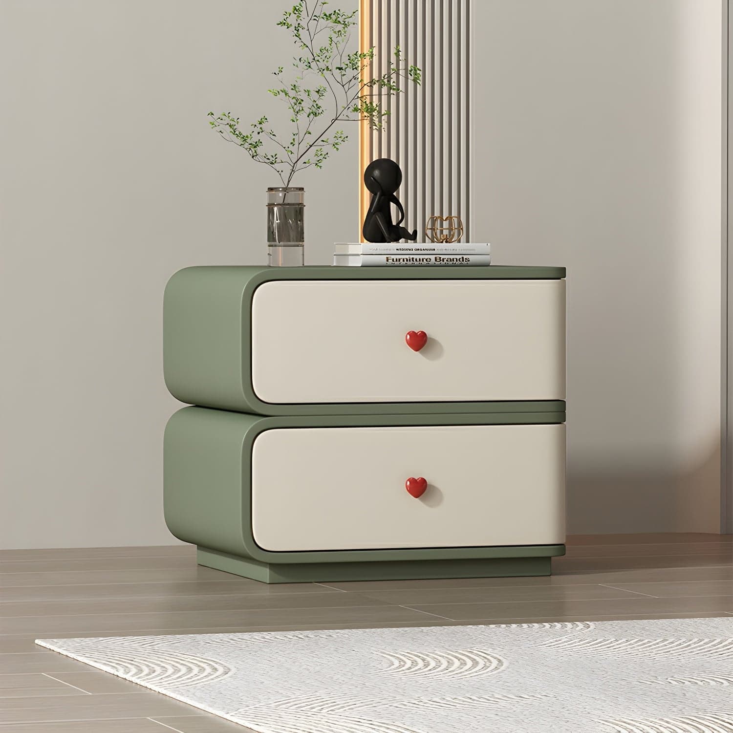 Contemporary Solid Wood Frame Nightstand with Microfiber Leather Silent Slide Two Drawers